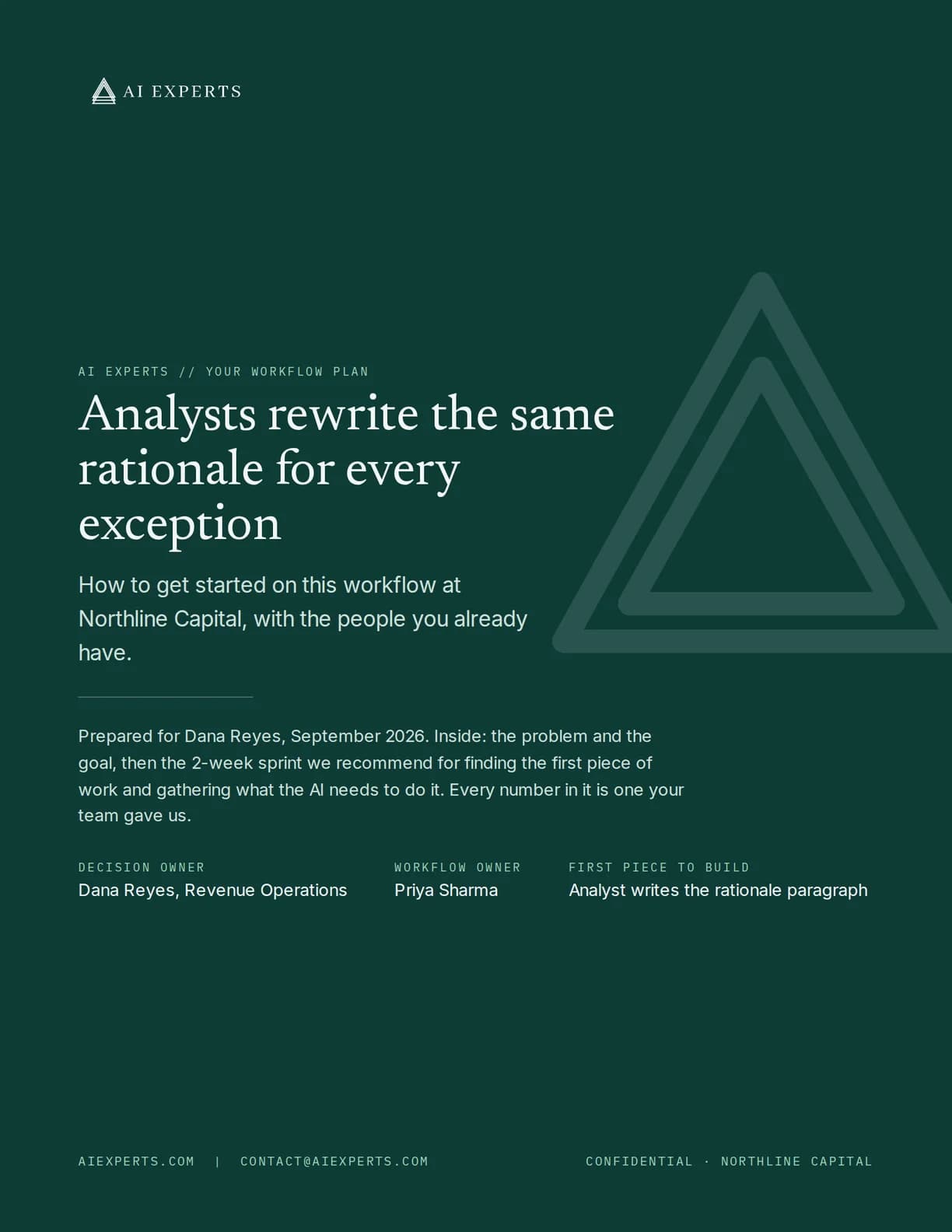 Cover page of a sample AI Workflow Plan