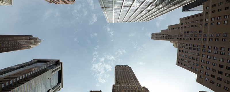 Office towers seen from the street